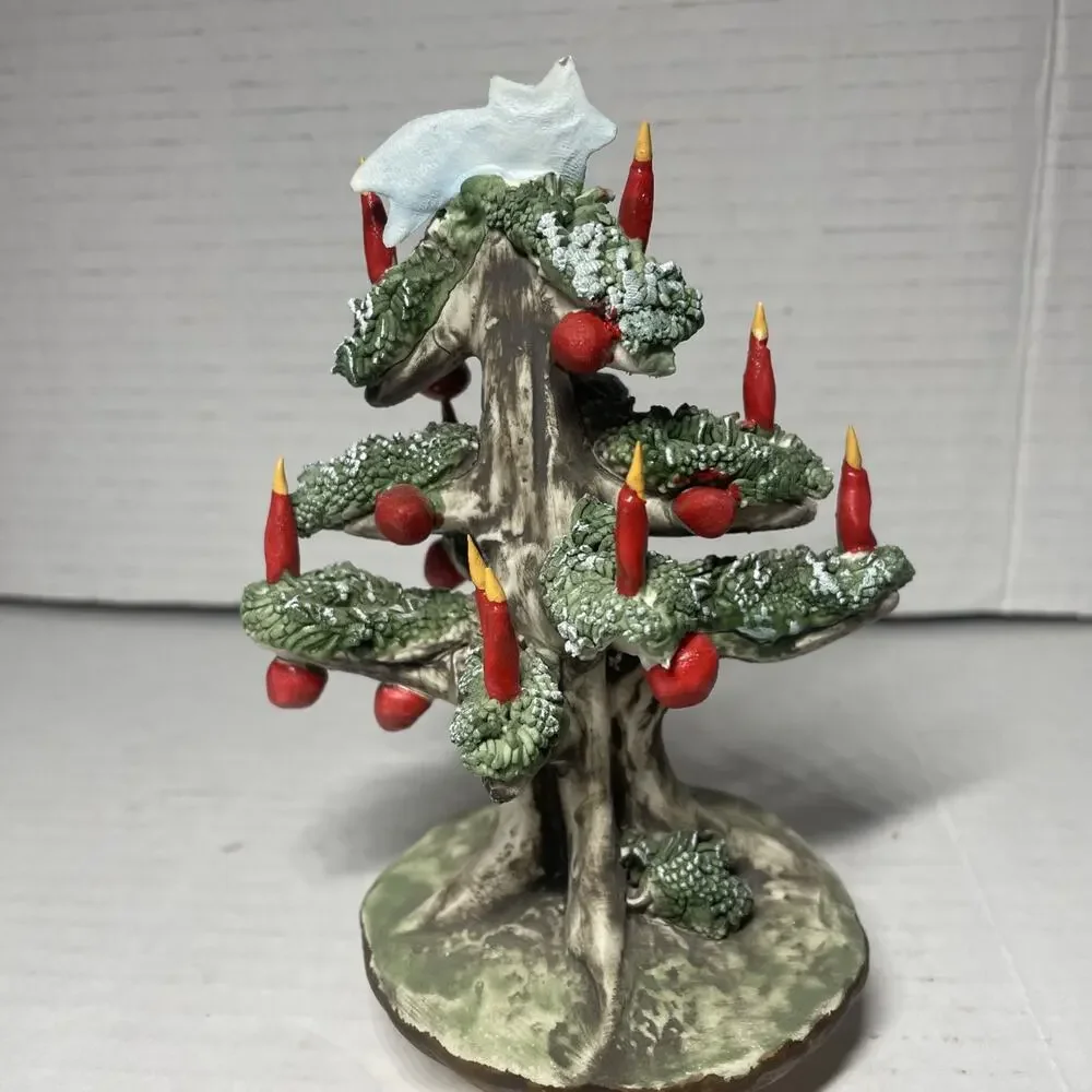 Vtg Capodimonte Italian Porcelain Christmas Tree w/Candles Decor 5.5